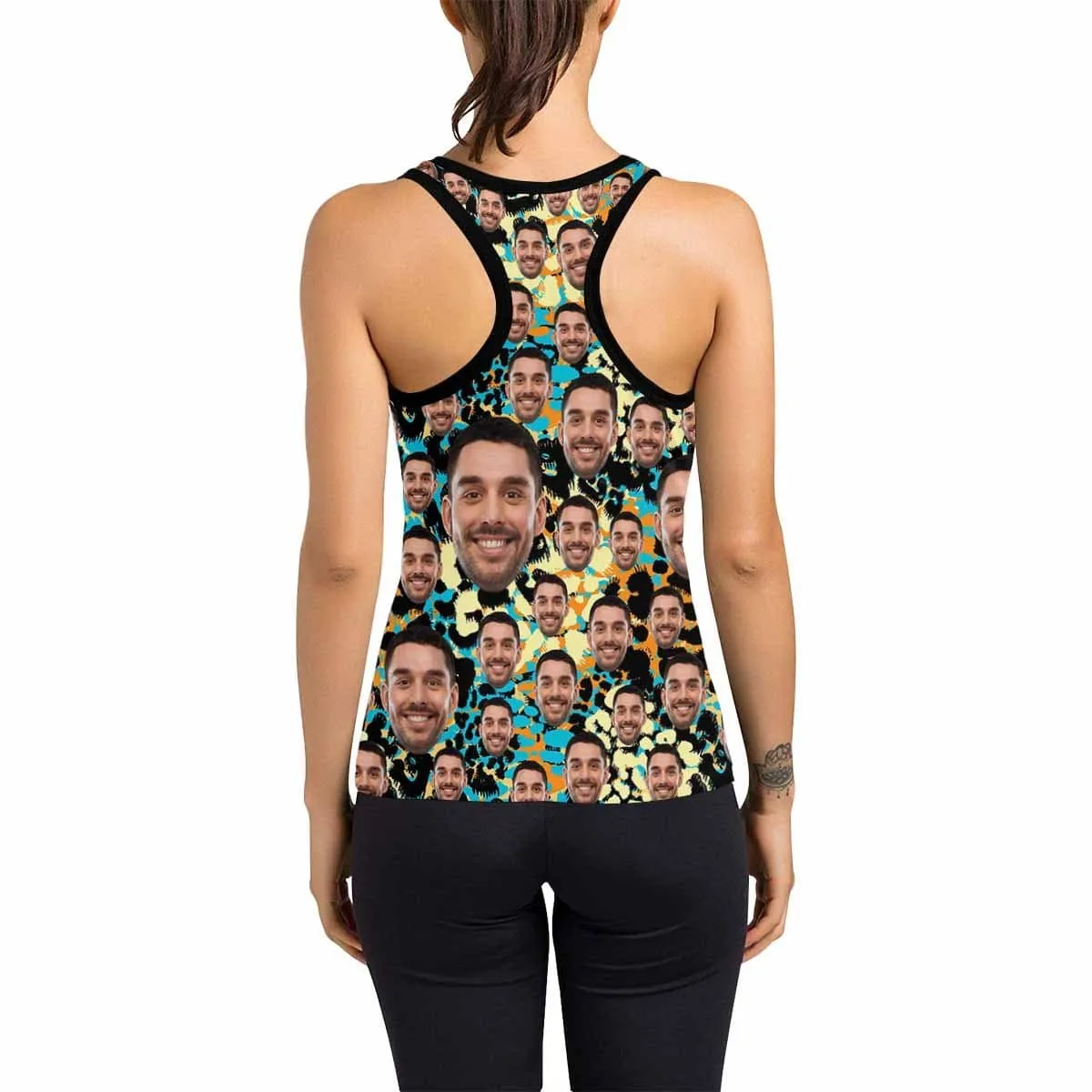 Put Seamless Face on Tank Top Spot Women's Racerback Yoga Tank Top