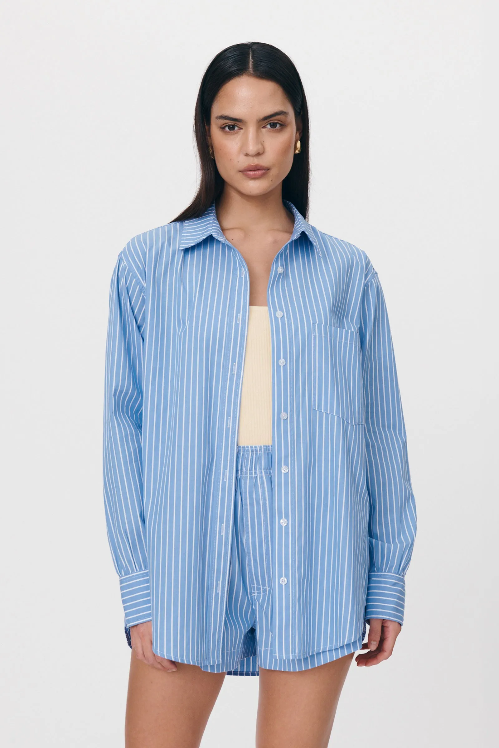 Ramona Organic Long Sleeve Shirt Cornflower Stripe