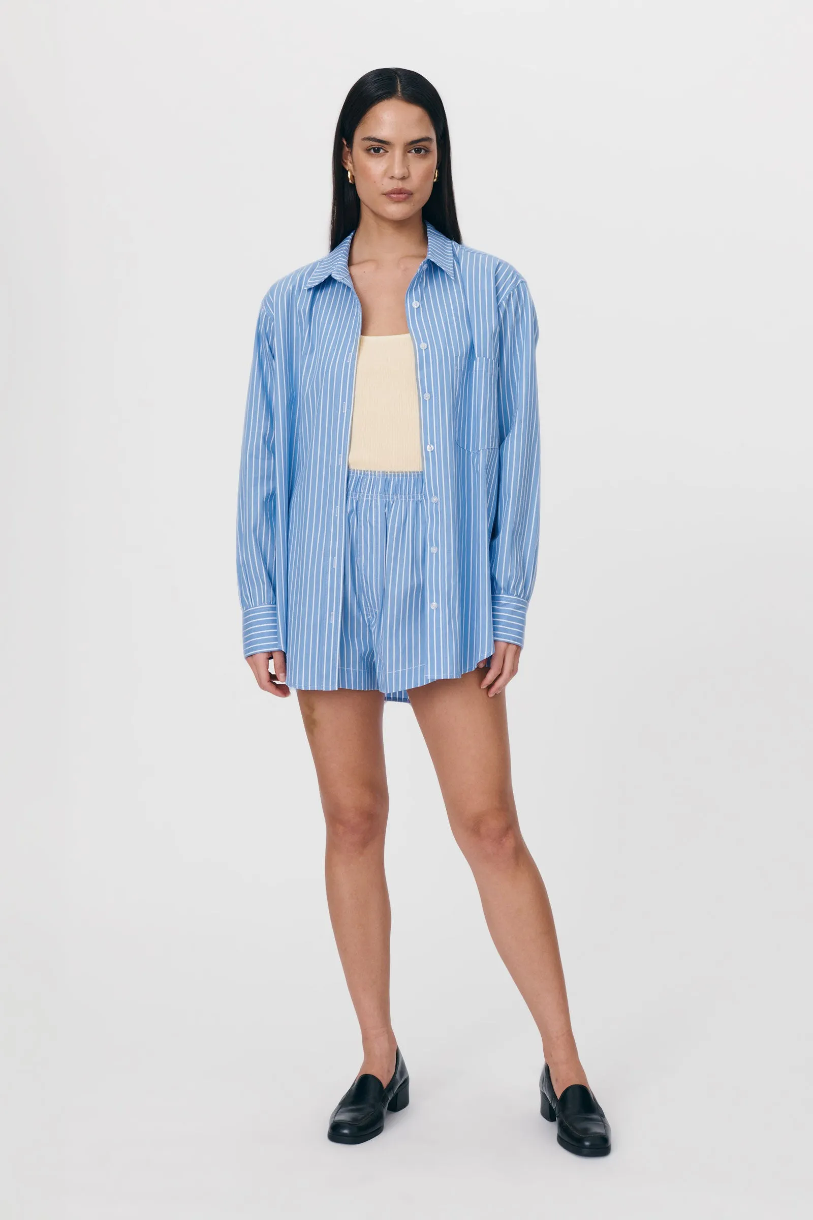 Ramona Organic Long Sleeve Shirt Cornflower Stripe