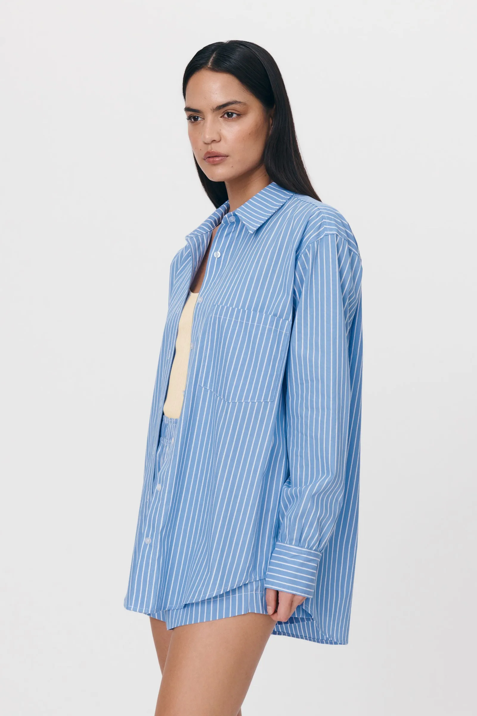 Ramona Organic Long Sleeve Shirt Cornflower Stripe
