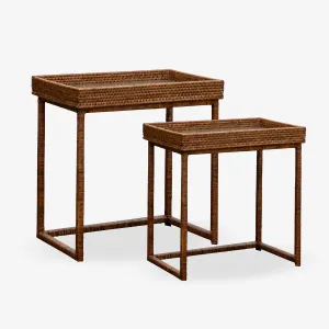 Rattan Nesting Side Tables (Set of 2, Brown)