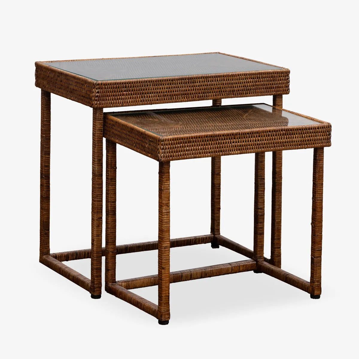 Rattan Nesting Side Tables (Set of 2, Brown)