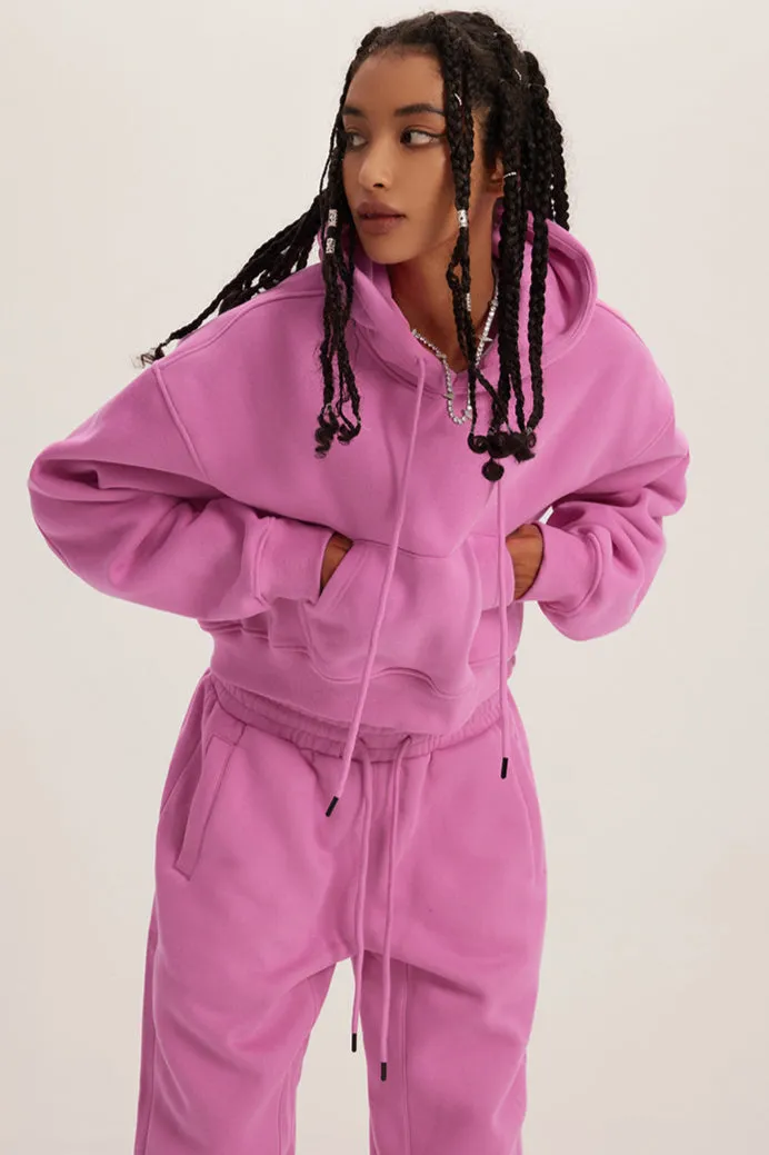 Retro Hooded Pullover Crop Top Sweatshirt Hoodie