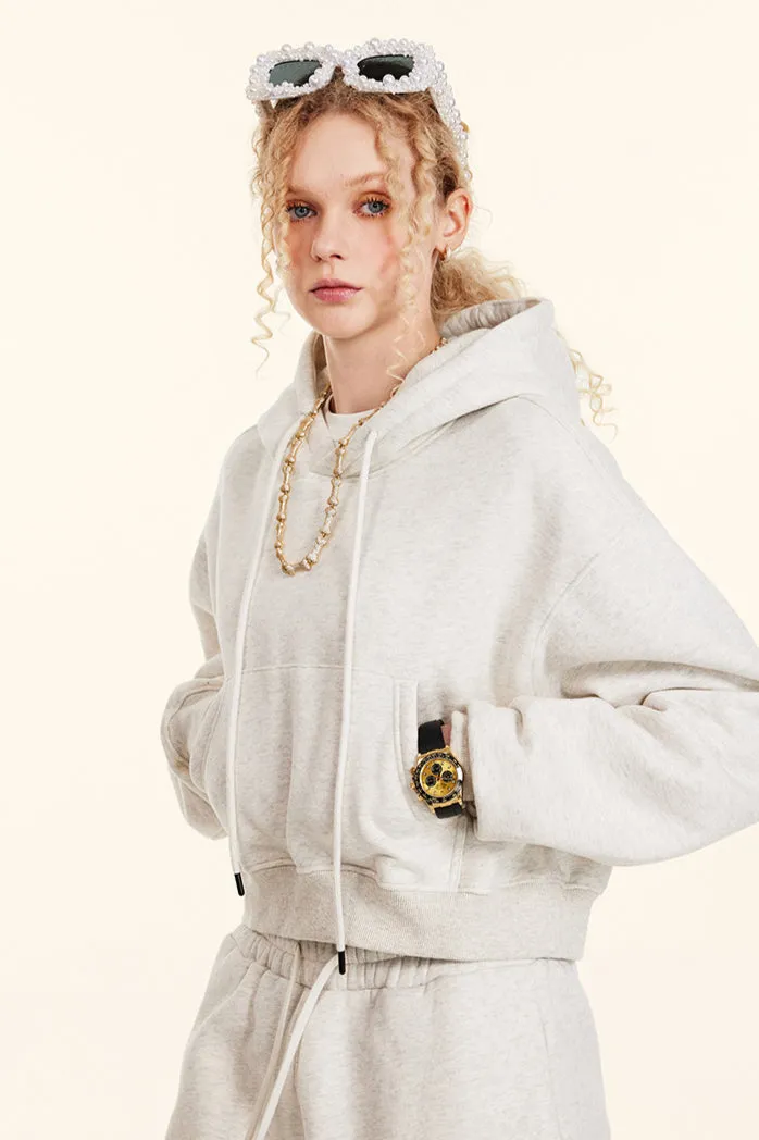 Retro Hooded Pullover Crop Top Sweatshirt Hoodie