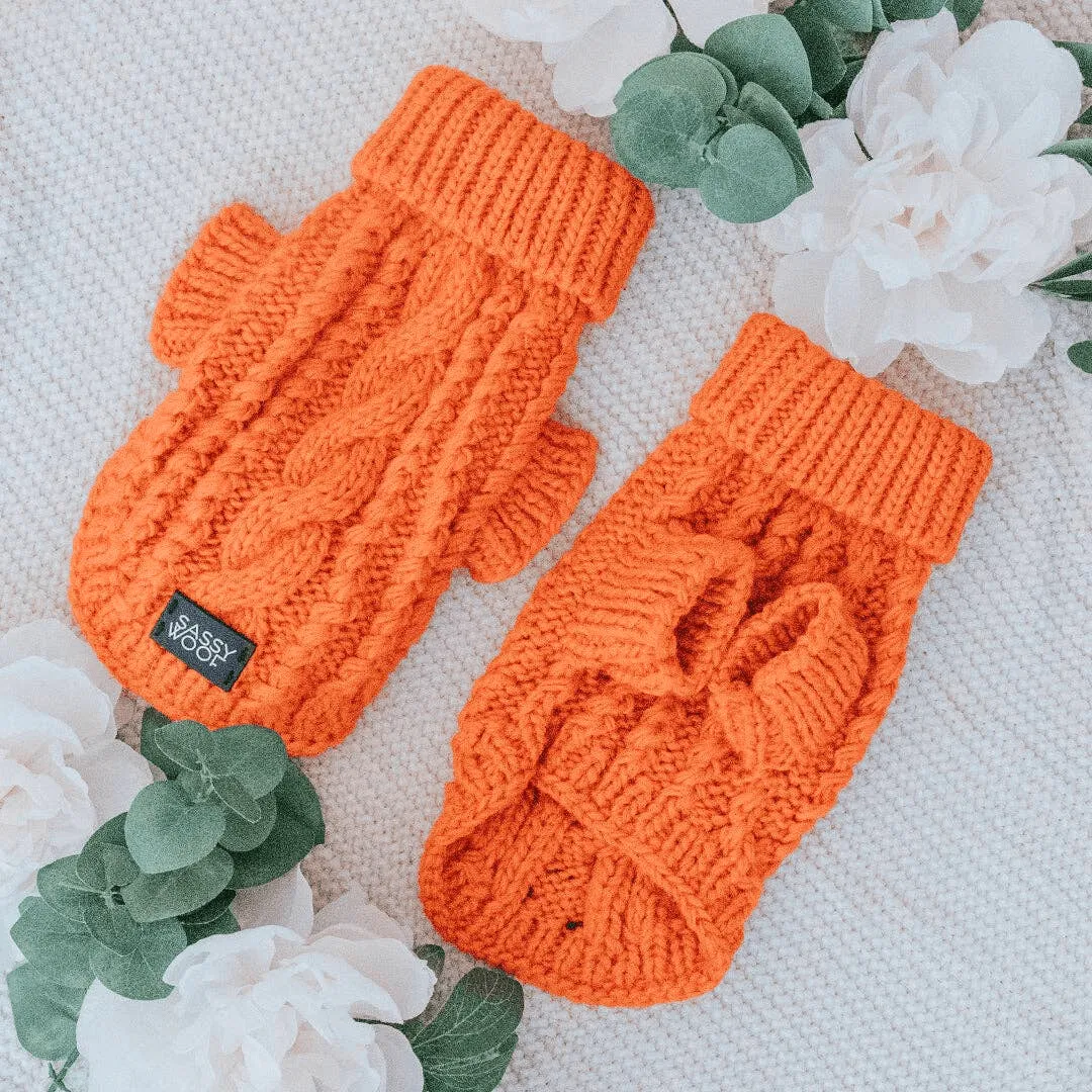 Sassy Woof Dog Cable Knit Sweater Orange | Cozy Pet Sweater | Knit Dog Sweater