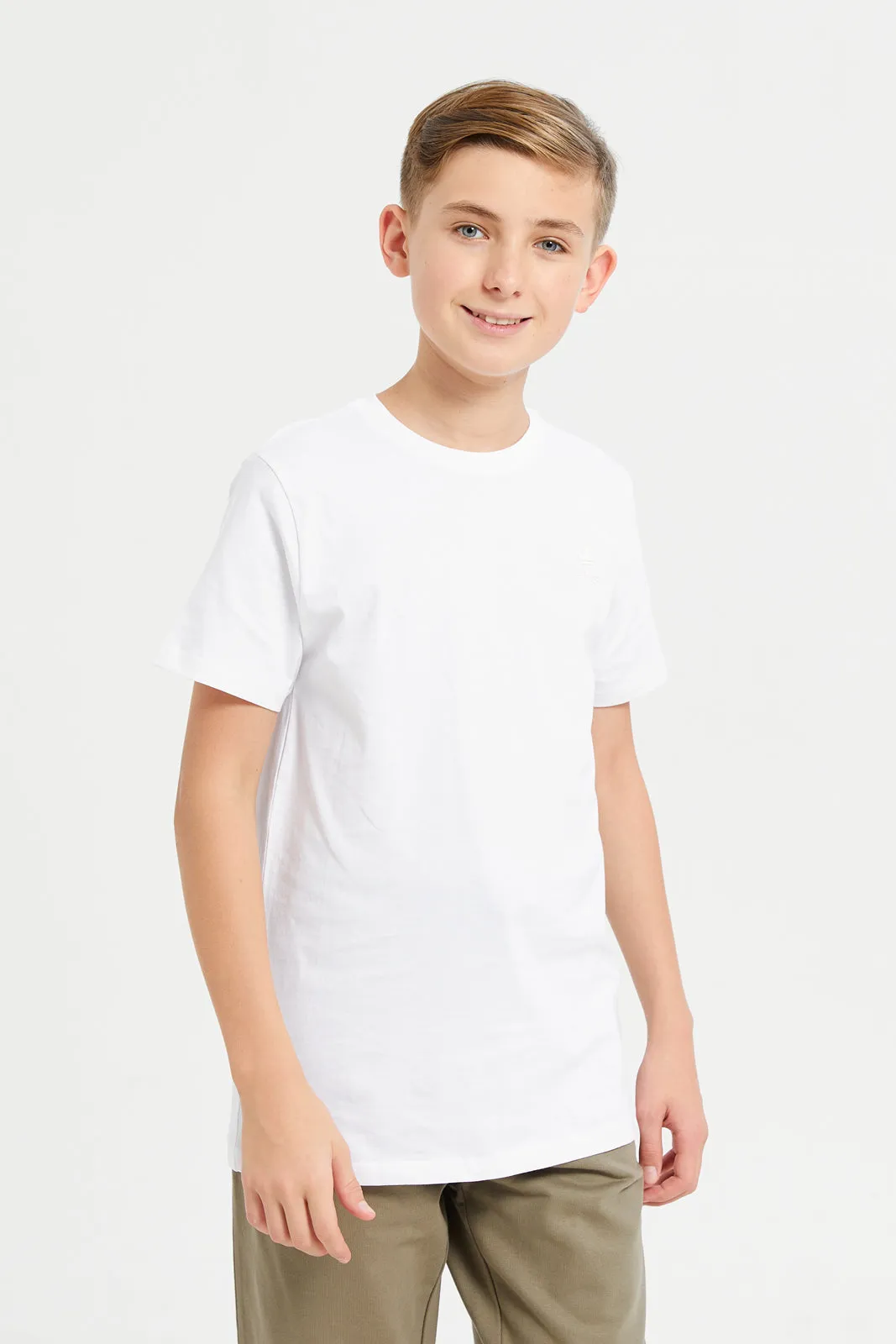 Senior Boys White Plain Short Sleeve T-Shirt (Pack of 2)