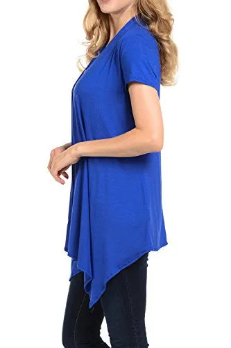 Shamaim Womens Womens Short Sleeve Draped Open Front Cardigan Royal Large