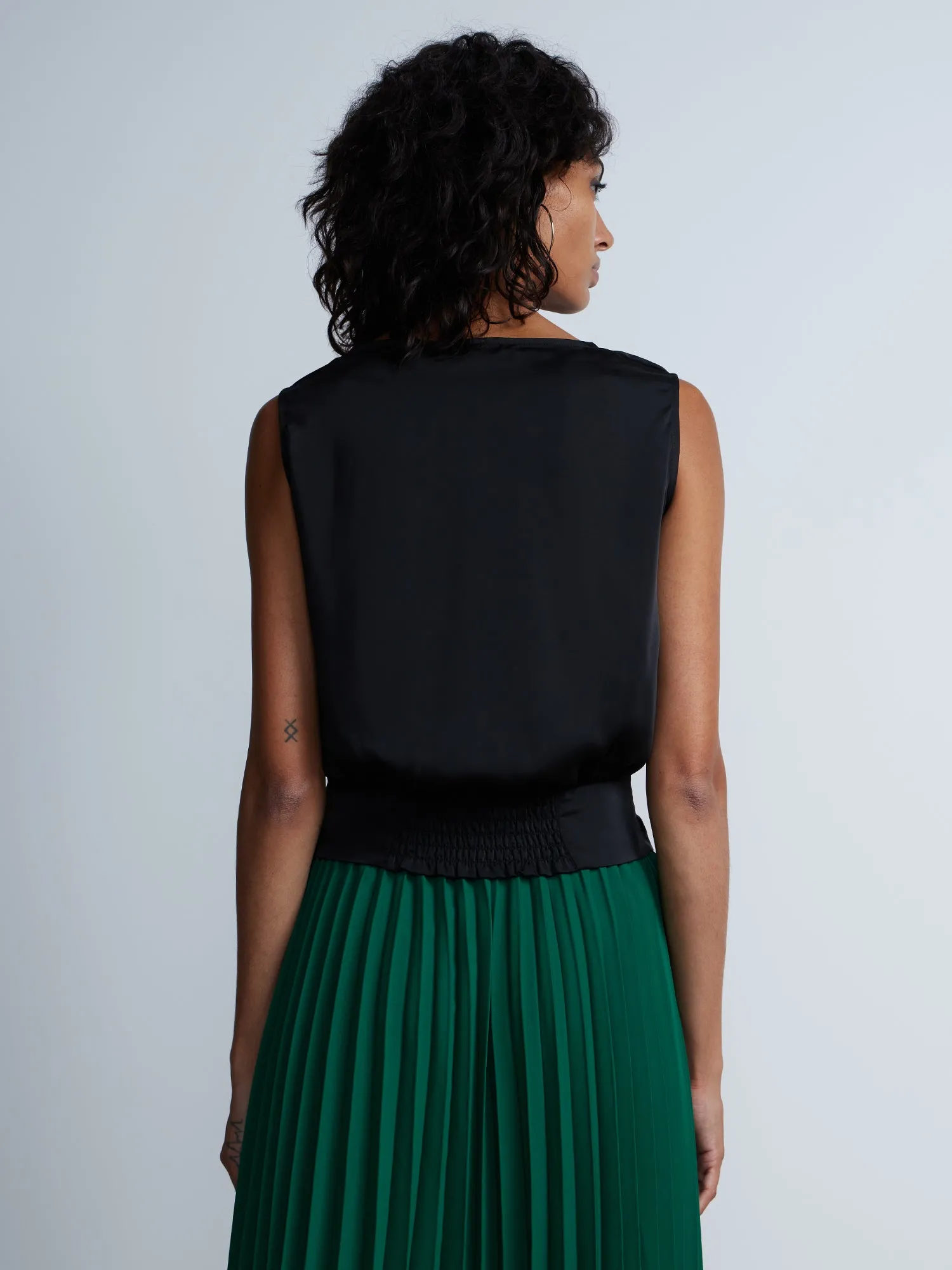 Sleeveless Cowl Neck Back Tie Blouse