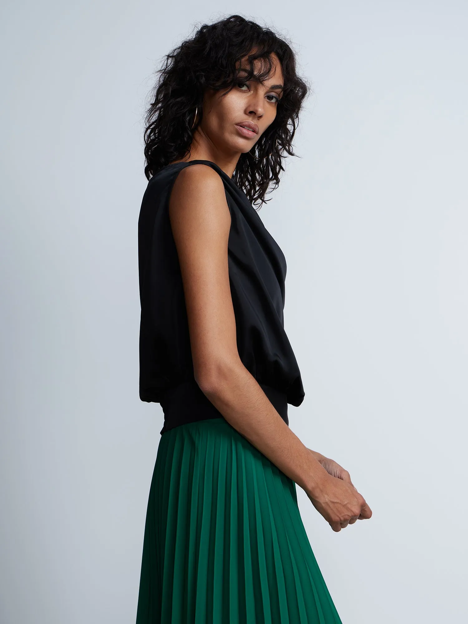 Sleeveless Cowl Neck Back Tie Blouse