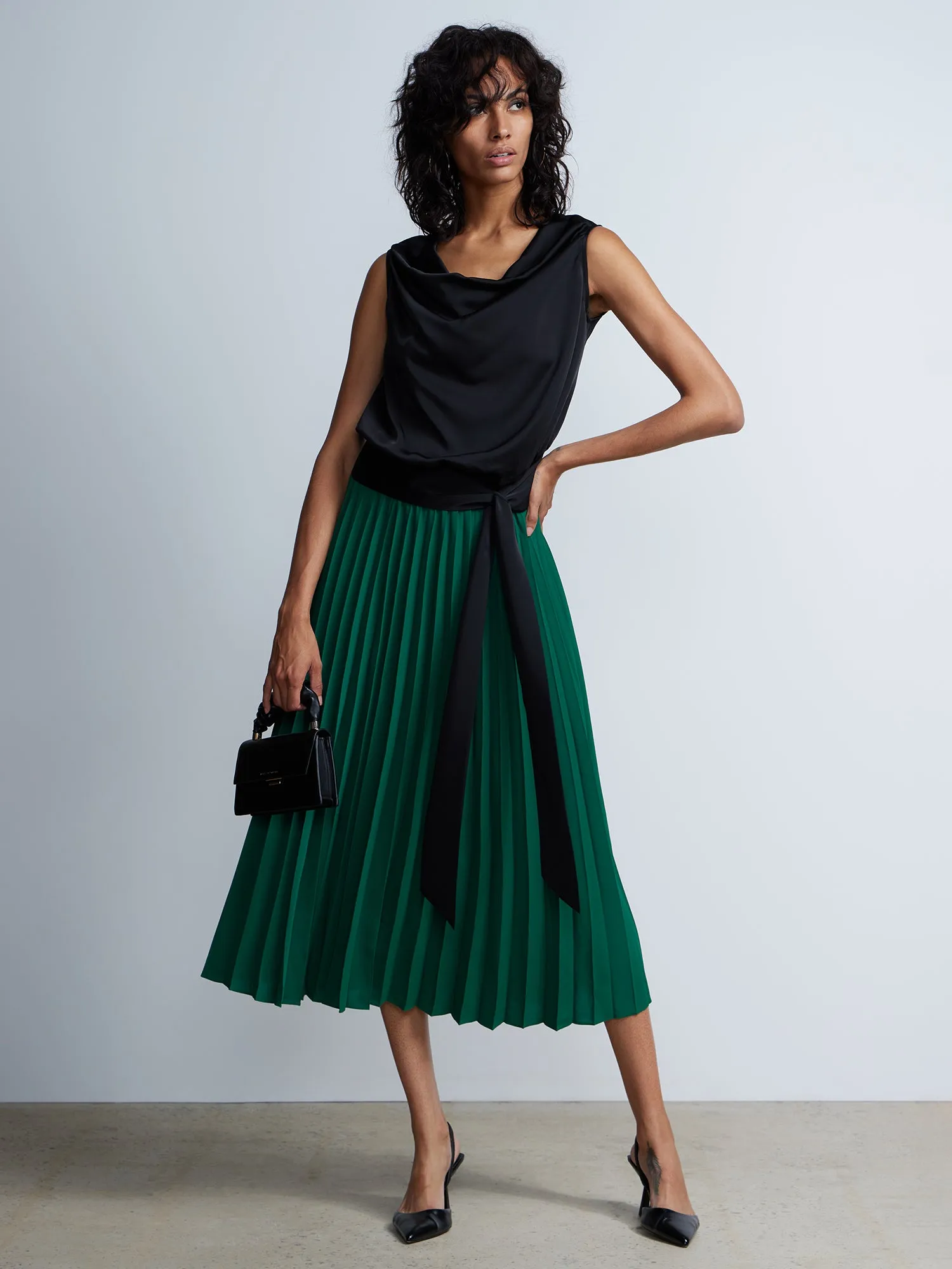 Sleeveless Cowl Neck Back Tie Blouse
