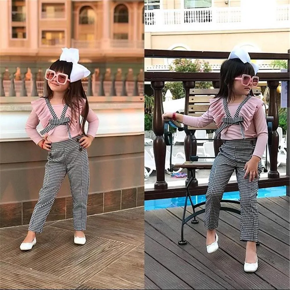 Toddler Girls Casual Plaid Long Sleeve Top & Pants Wholesale Girls
