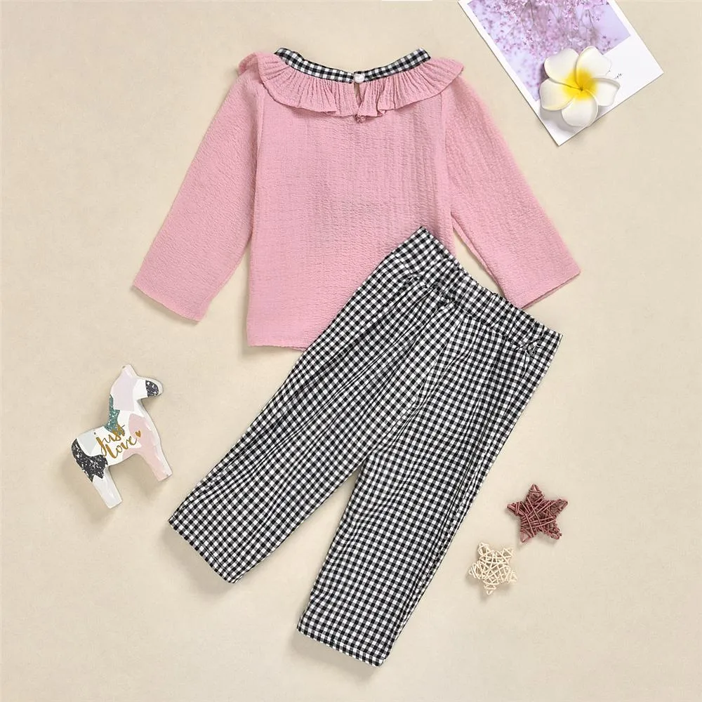 Toddler Girls Casual Plaid Long Sleeve Top & Pants Wholesale Girls