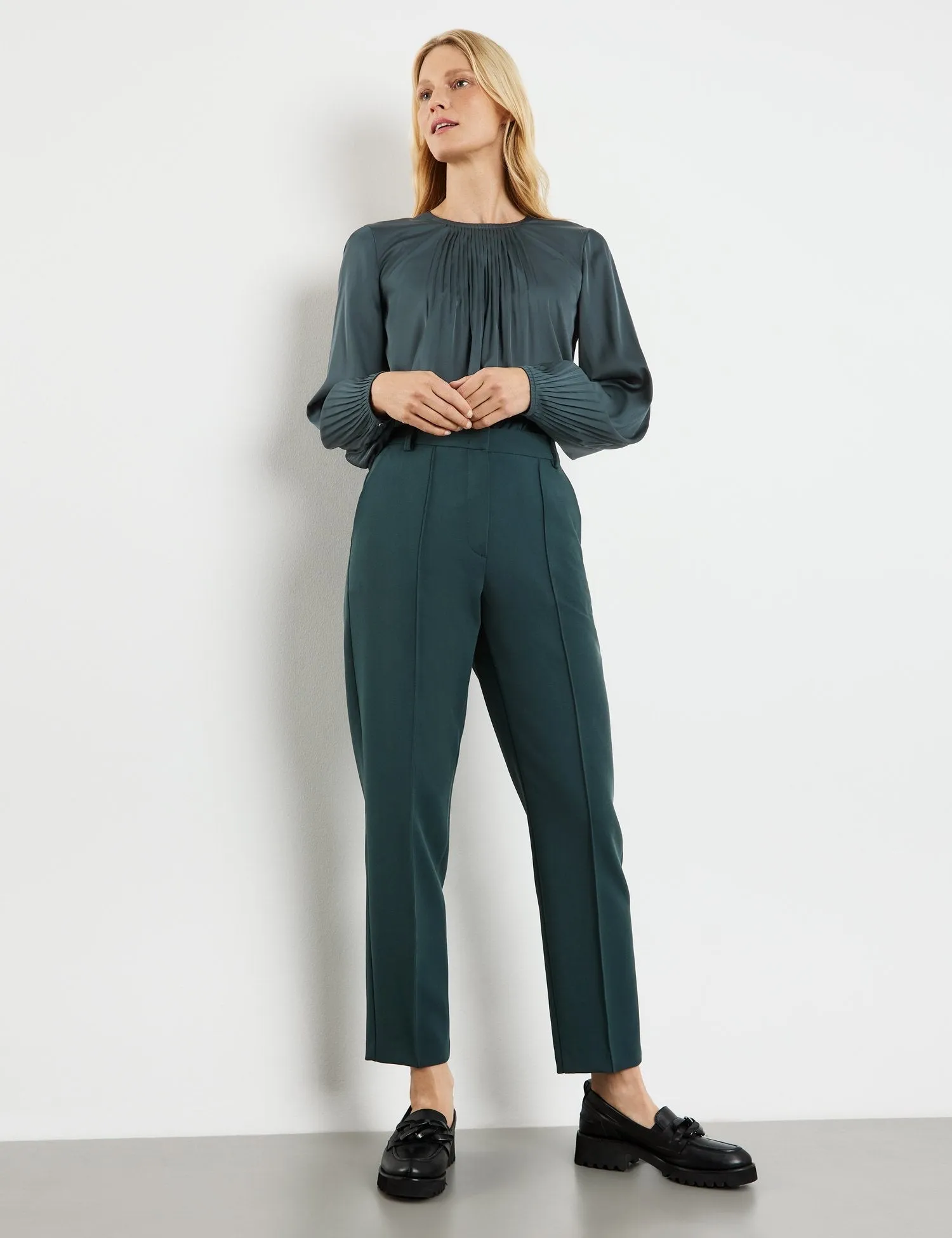 Trousers with Vertical Pintucks