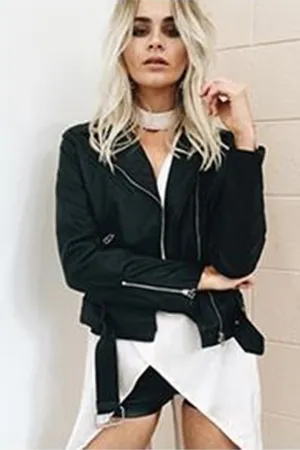 Turn-Down Collar Moto-Jacket Black