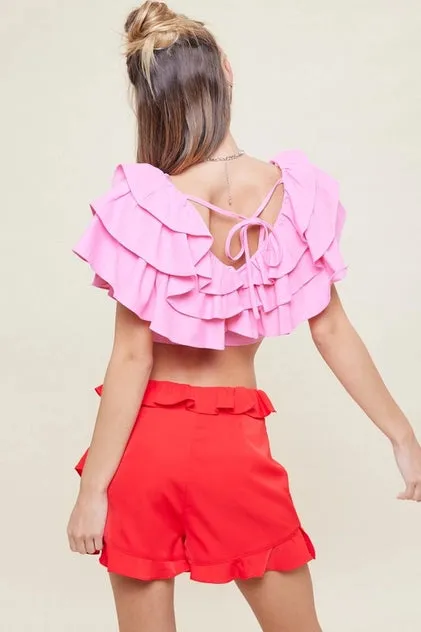 V-Neck Ruffled Crop Blouse