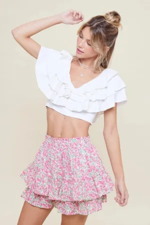V-Neck Ruffled Crop Blouse