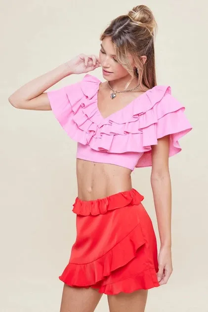 V-Neck Ruffled Crop Blouse