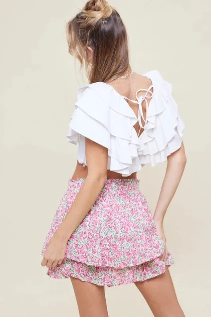 V-Neck Ruffled Crop Blouse