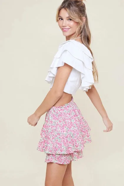 V-Neck Ruffled Crop Blouse