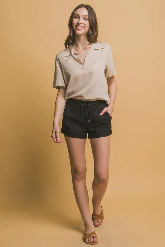 Waiting For The Train Black Linen Shorts