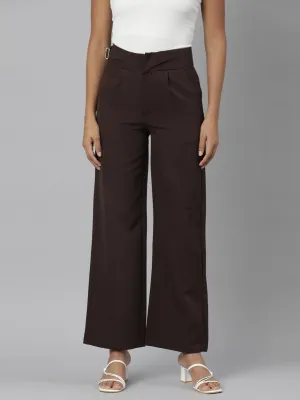 Women Brown Solid Parallel Trousers