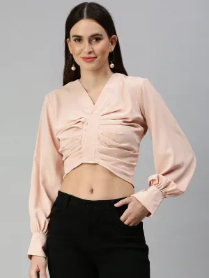 Women Peach Crepe Crop Top