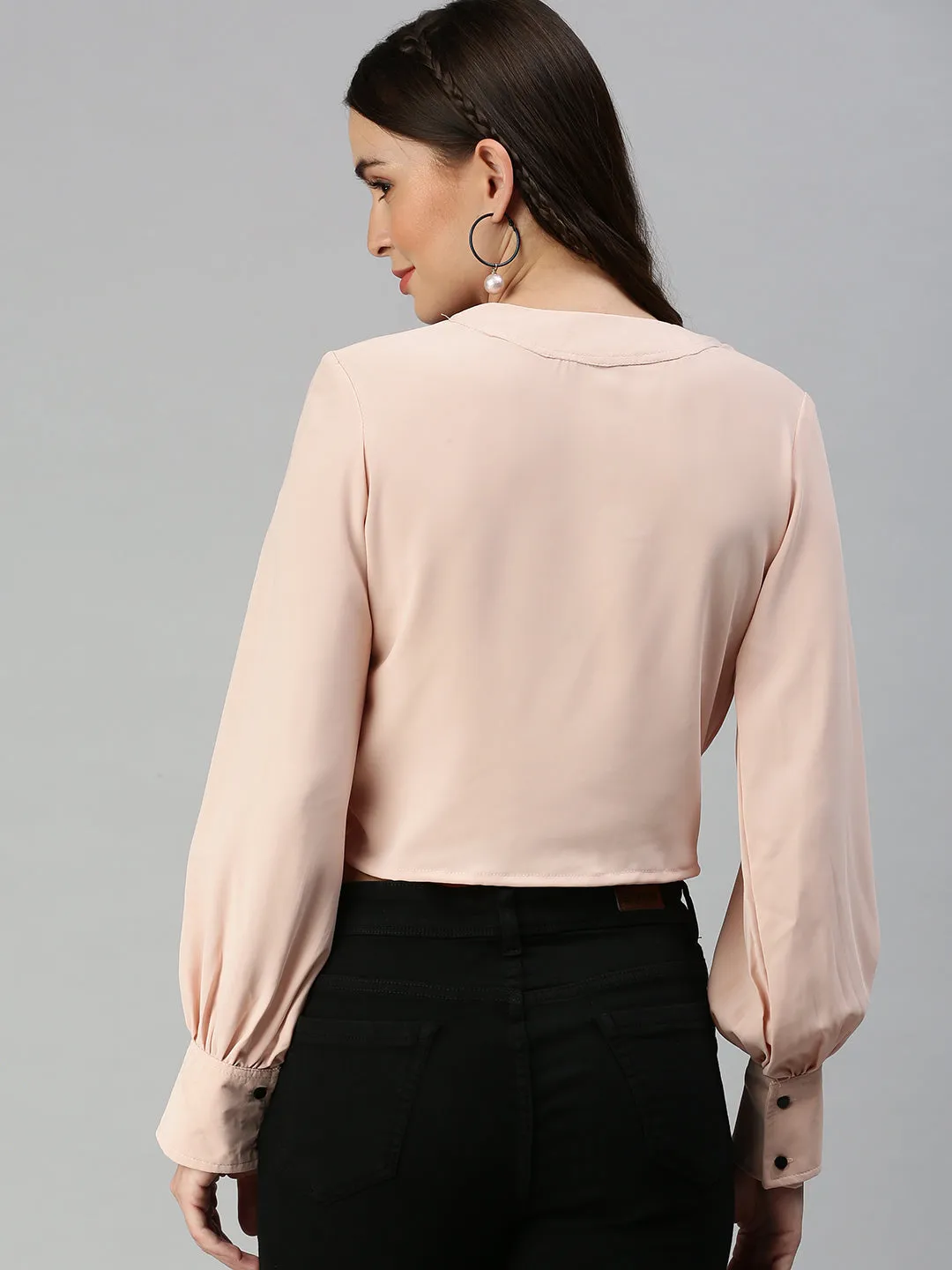 Women Peach Crepe Crop Top