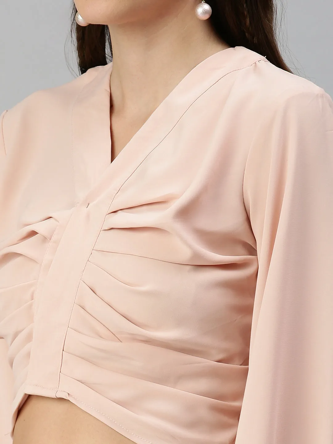 Women Peach Crepe Crop Top