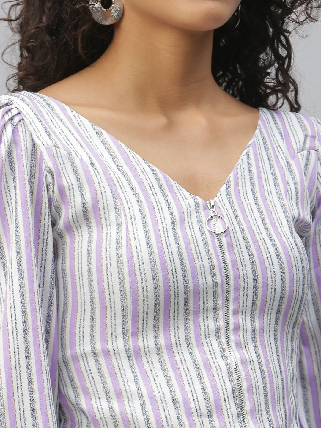 Women Purple Vertical Striped Top
