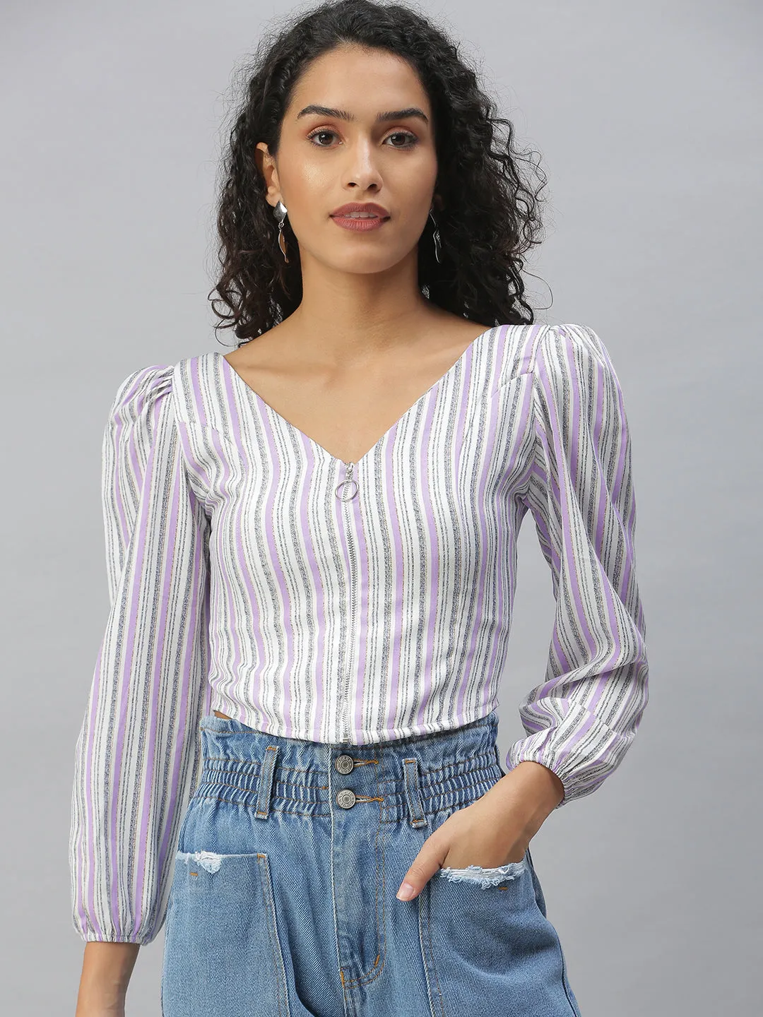 Women Purple Vertical Striped Top