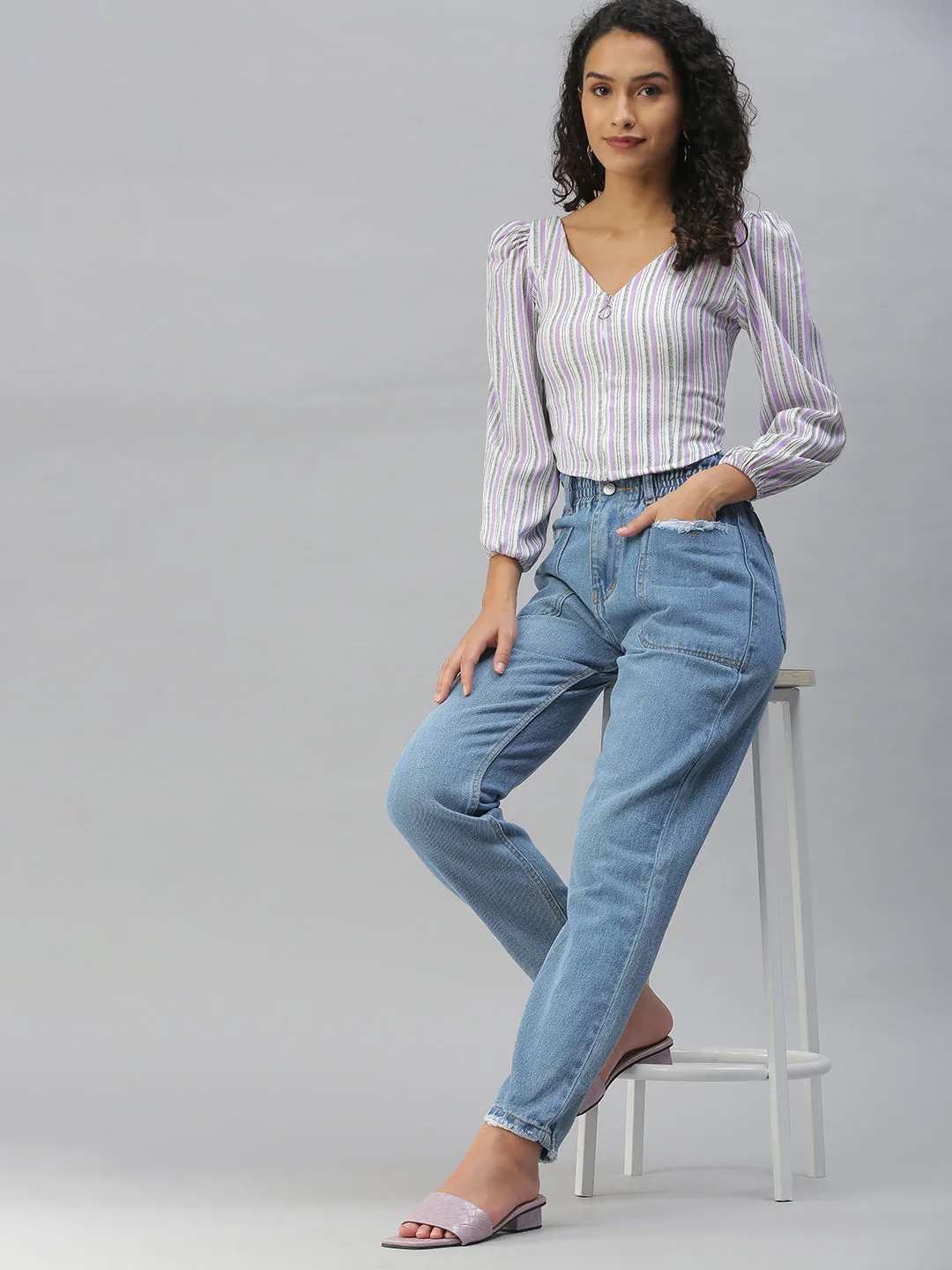 Women Purple Vertical Striped Top