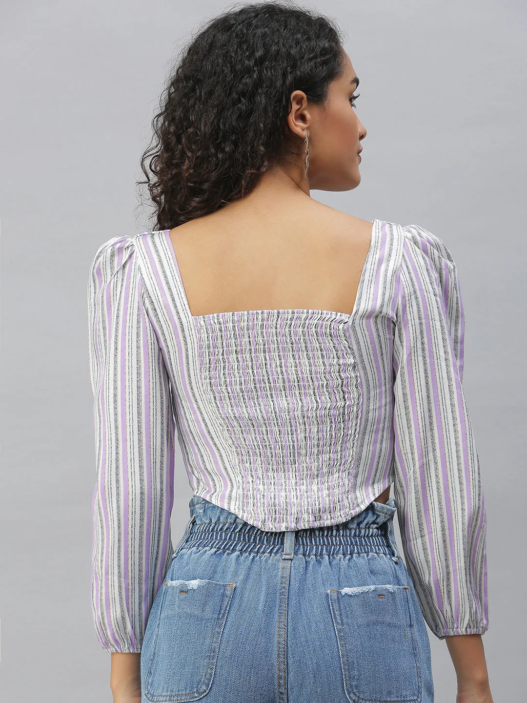 Women Purple Vertical Striped Top