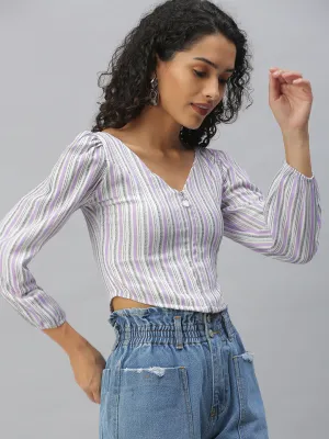 Women Purple Vertical Striped Top