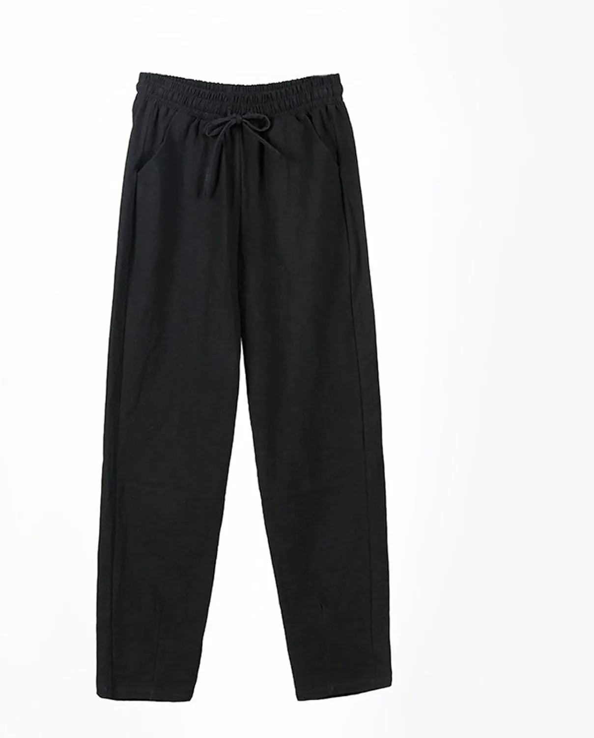 Women's Cotton Linen Pants Women Straight Leg Pants Elastic Drawstring Casual Trousers with Pockets Summer Beach Lounge Pants