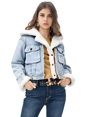 Women's Hooded Patchwork Denim Jacket