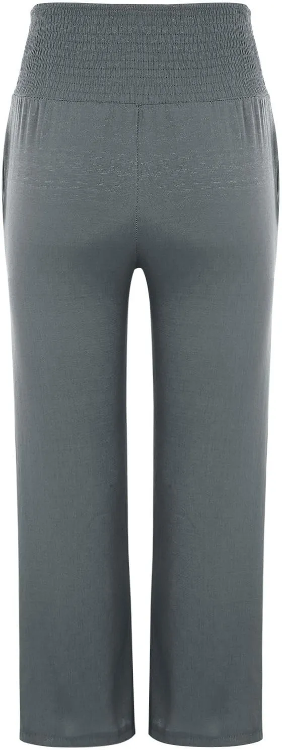 Womens Linen Blend Summer Split Flowy Pants Elastic Waist Long Lounge Slim Fit Pant Trousers Work Business