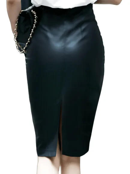 Women's Midi Sexy High Waist Leather Split Skirt