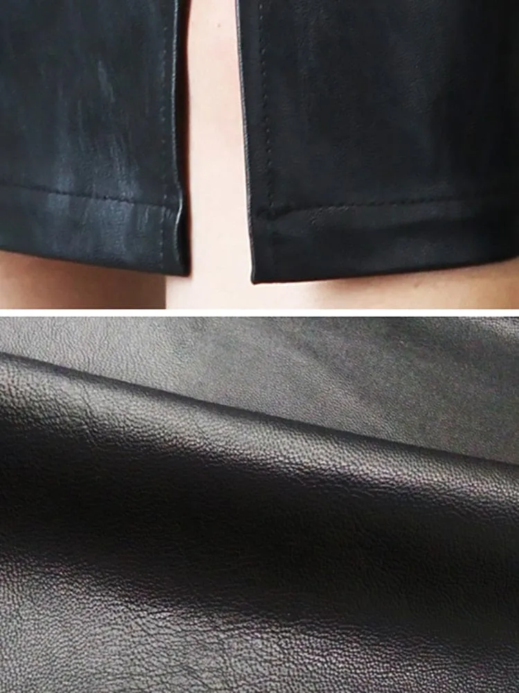Women's Midi Sexy High Waist Leather Split Skirt