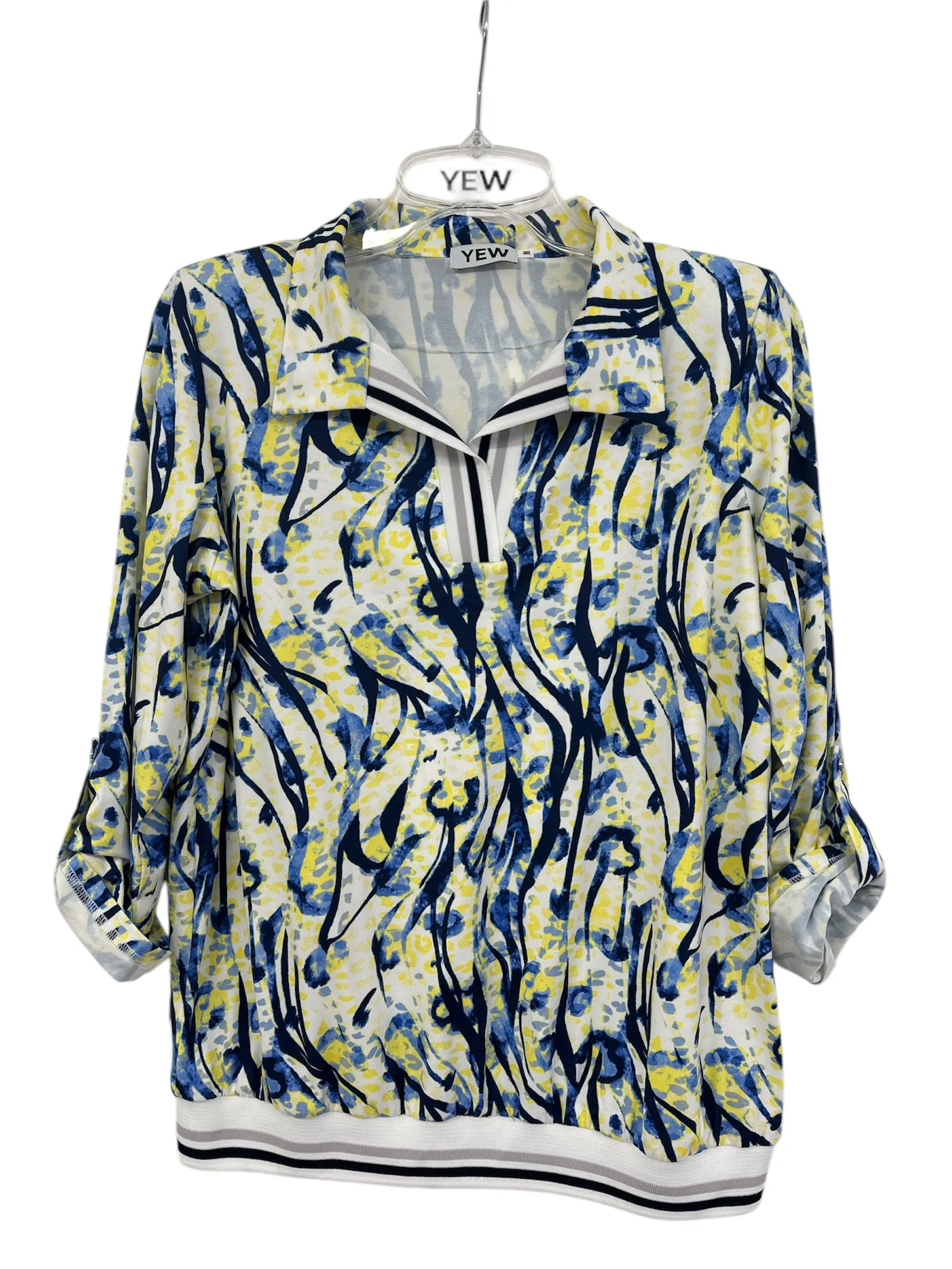 Yellow and Blue Top with Collar and Elasticated Waist