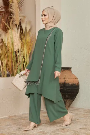 ZRF Women Chain Detailed Tunic Pants Set - Emerald - Kutaisi