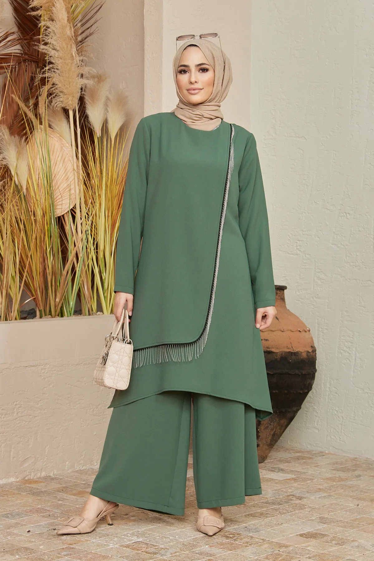 ZRF Women Chain Detailed Tunic Pants Set - Emerald - Kutaisi